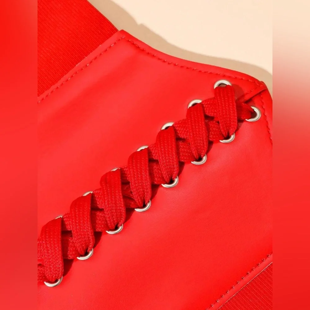 Corset Style Wide Girdle Red Fashion Elastic‎ Faux Leather Skinny Elastic Belt